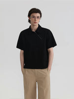 Collared Cotton T-Shirt With Diagonal Zipper 4