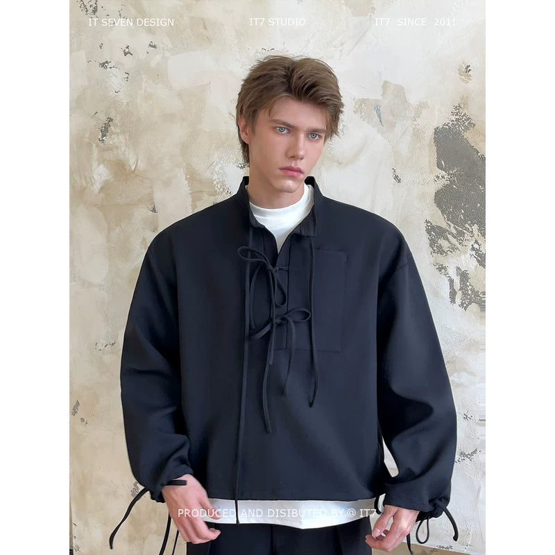 Collared Drawstring Pullover Casual Shirt 1
