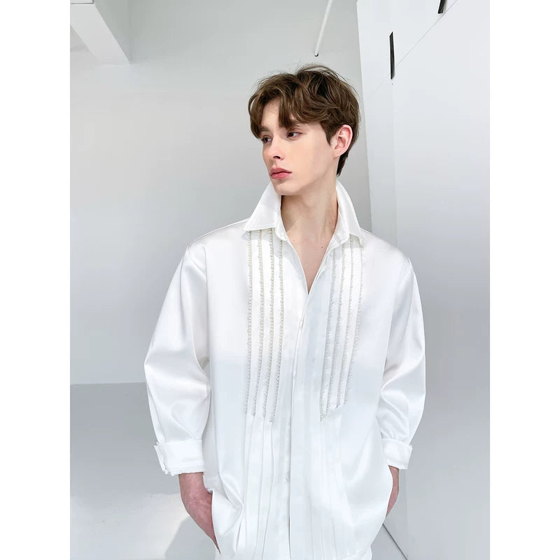 Collared Satin Shirt with Beaded Front 2