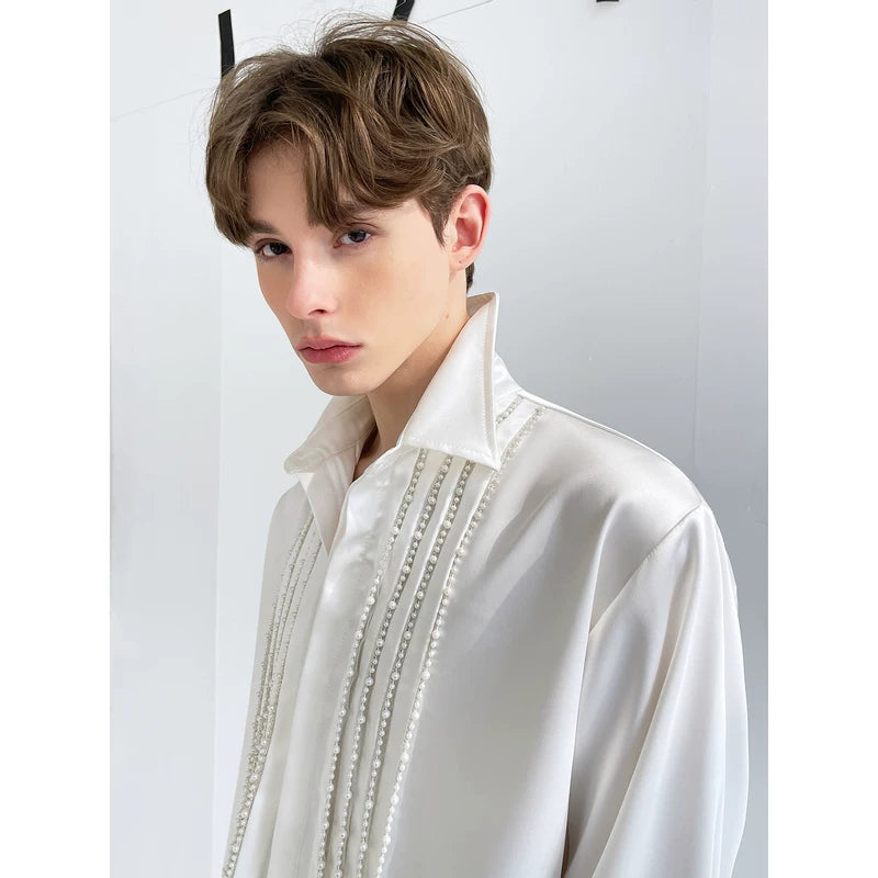 Collared Satin Shirt with Beaded Front 3