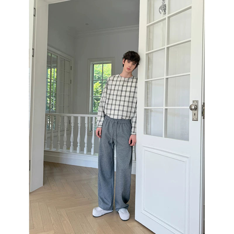 Collarless Checkered Oversized Long Sleeve Shirt 5