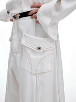 Collarless Denim Suit with Wide Pants 3