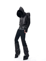 Collarless Knitted Patchwork Leather Jacket 4