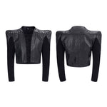 6053576642142,6053576642143,6053576642144, Collarless Knitted Patchwork Leather Jacket