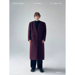 Collarless Long Double-Breasted Overcoat 1