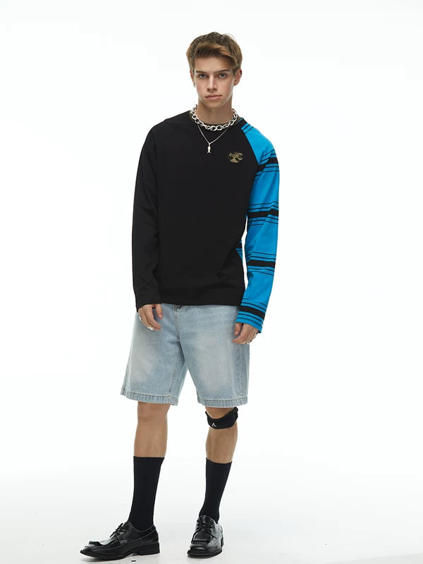 Color Block Raglan Sleeve Long T-Shirt 1