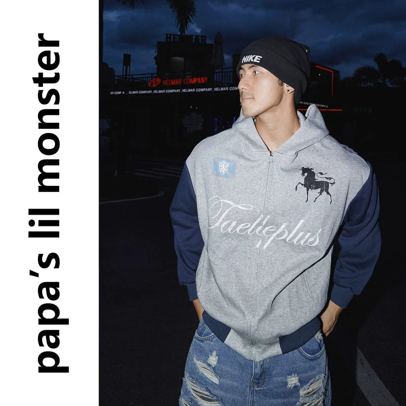 6106915278339,6106915278340,6106915278341, Color Block Zippered Hooded Sweatshirt
