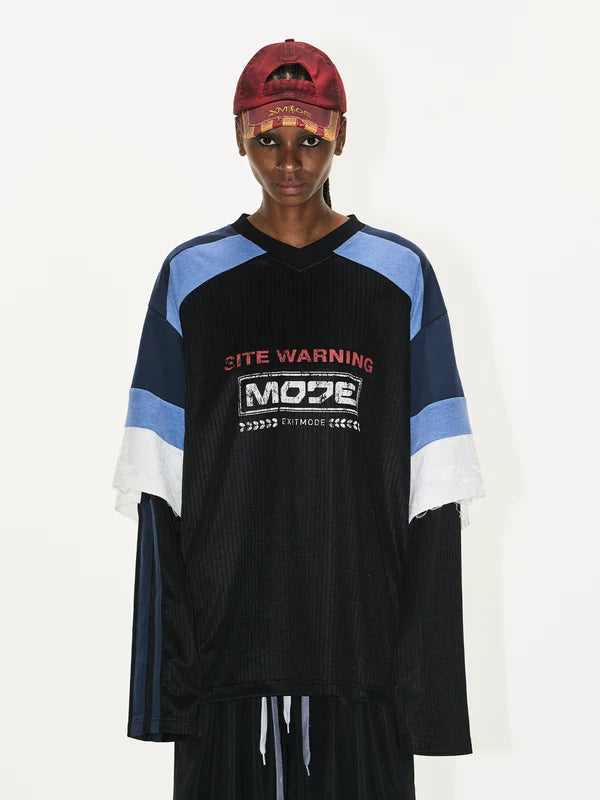 Colorblock Faux Two-Piece Graphic Jersey T-Shirt 1