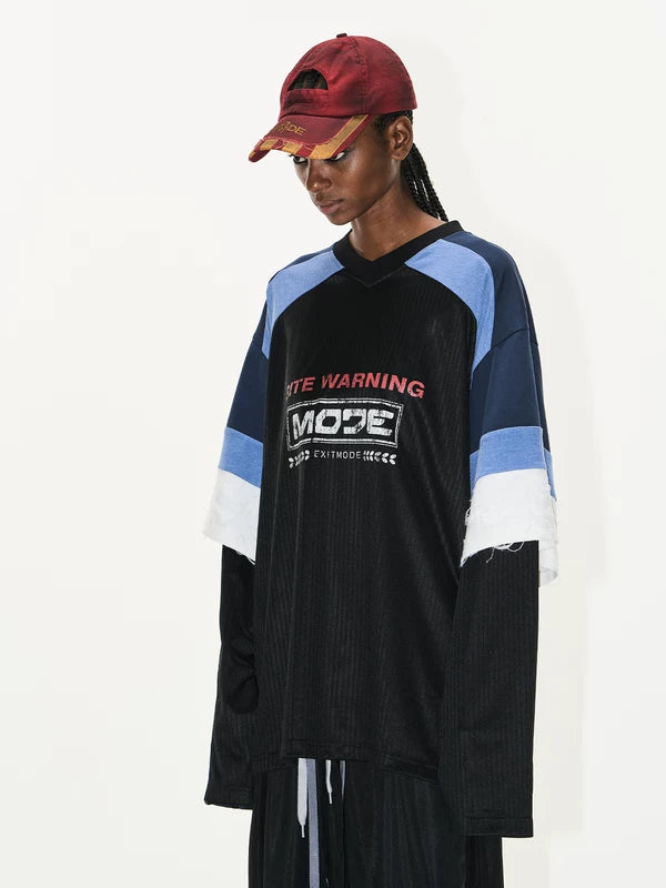 Colorblock Faux Two-Piece Graphic Jersey T-Shirt 3