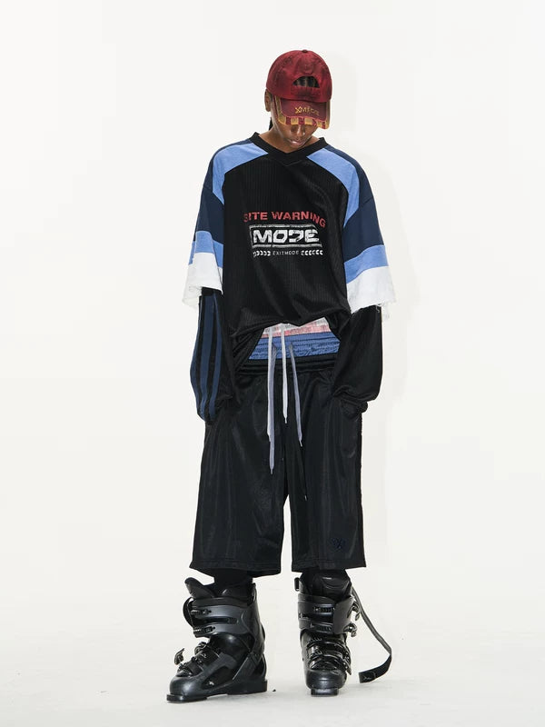 Colorblock Faux Two-Piece Graphic Jersey T-Shirt 5