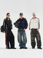 Colorblock Long-Sleeve Polo Sweatshirt Loose Fit 1