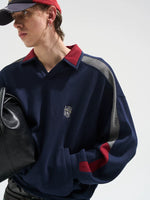 Colorblock Long-Sleeve Polo Sweatshirt Loose Fit 3