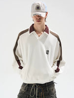 Colorblock Long-Sleeve Polo Sweatshirt Loose Fit 4