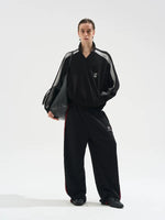 Colorblock Long-Sleeve Polo Sweatshirt Loose Fit 5