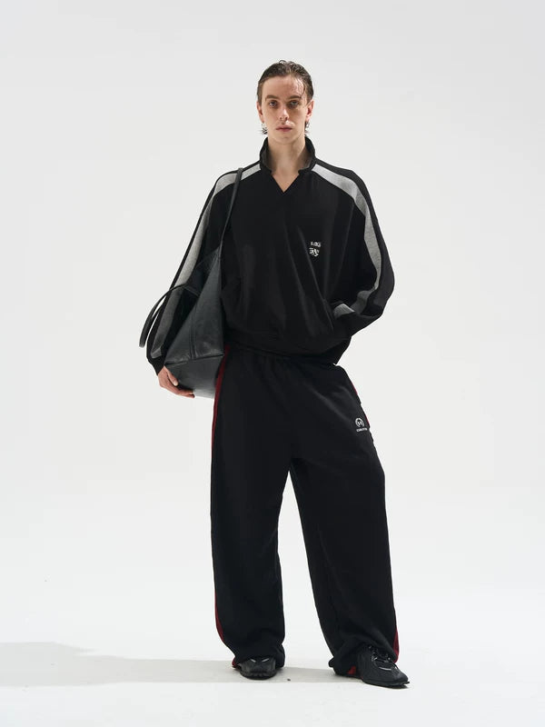 Colorblock Long-Sleeve Polo Sweatshirt Loose Fit 5