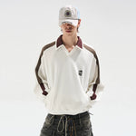 6052375666794,6052375666795,6052375666796,6052375666797, Colorblock Long-Sleeve Polo Sweatshirt Loose Fit