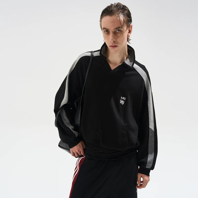6052375666798,6052375666799,6052375666800,6052375666801, Colorblock Long-Sleeve Polo Sweatshirt Loose Fit