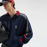 6052375666802,6052375666803,6052375666804,6052375666805, Colorblock Long-Sleeve Polo Sweatshirt Loose Fit