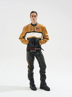 Colorblock Short Leather Moto Jacket 2