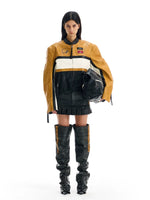 Colorblock Short Leather Moto Jacket 3
