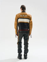 Colorblock Short Leather Moto Jacket 5