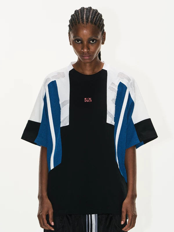 Colorblock Textured Embroidered Oversized T-Shirt 1