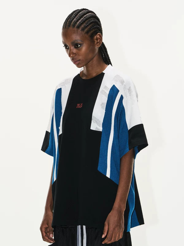 Colorblock Textured Embroidered Oversized T-Shirt 2