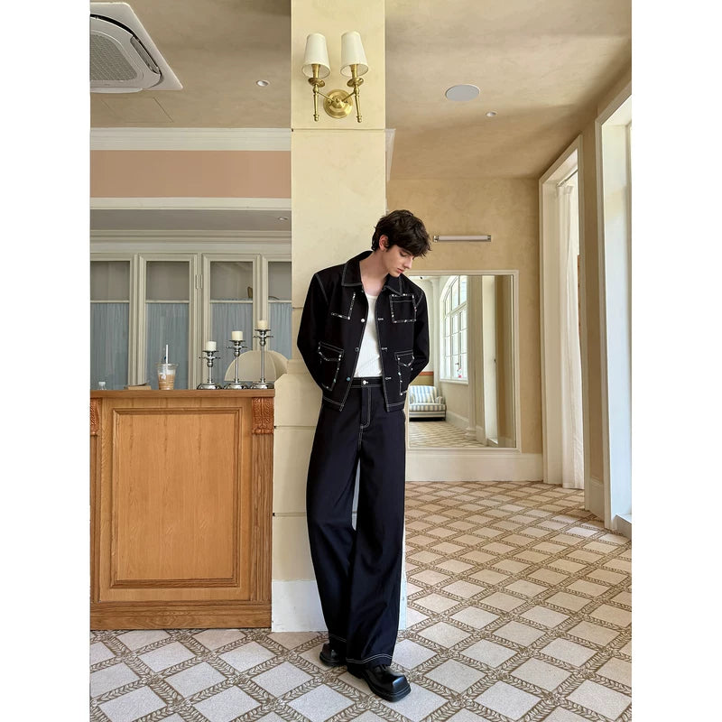 Contrast Stitch Gemstone Jacket and Pants Set 4