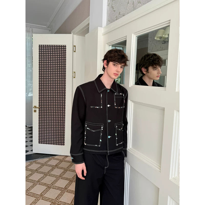 Contrast Stitch Gemstone Jacket and Pants Set 5