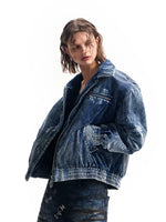 Corduroy Denim Bomber Jacket with Rivets 3