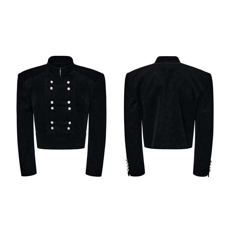 6191386766682,6191386766683,6191386766684,6191386766685, Corduroy Stand Collar Court Style Jacket