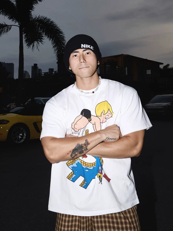 Cotton Cartoon Graphic Crew Neck T-Shirt 1