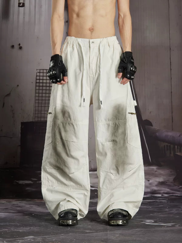 Cotton Elastic Waist Wide-Leg Cargo Pants 1