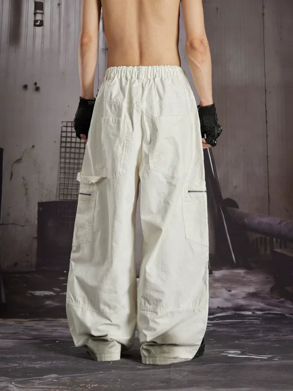 Cotton Elastic Waist Wide-Leg Cargo Pants 3