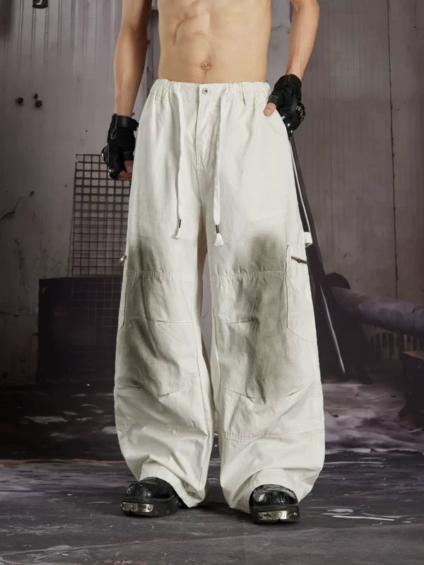 Cotton Elastic Waist Wide-Leg Cargo Pants 5