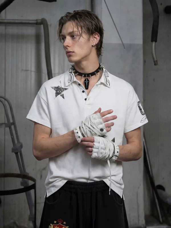 Cotton Graphic Print Collared Polo Shirt 1