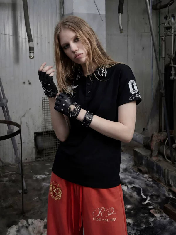 Cotton Graphic Print Collared Polo Shirt 2