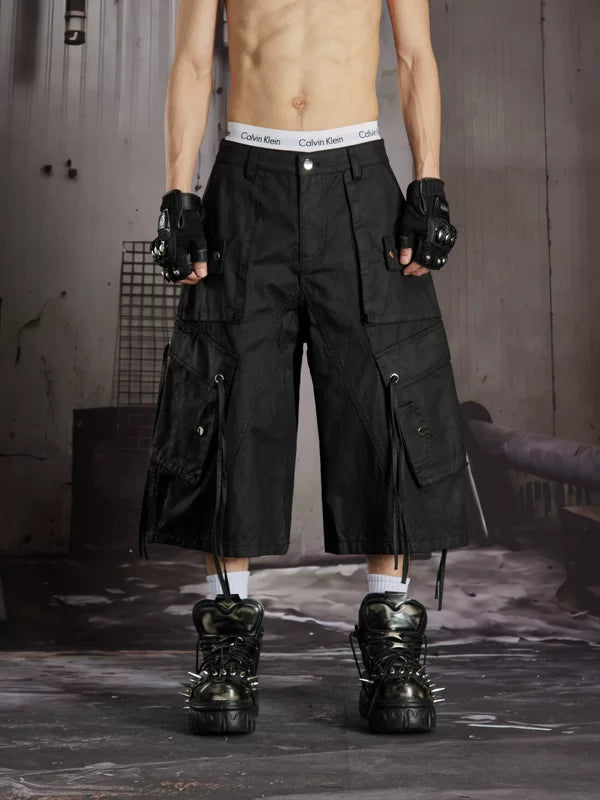 Cotton Multi-Pocket Ribbon Cargo Capri Pants 1