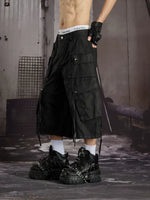 Cotton Multi-Pocket Ribbon Cargo Capri Pants 2