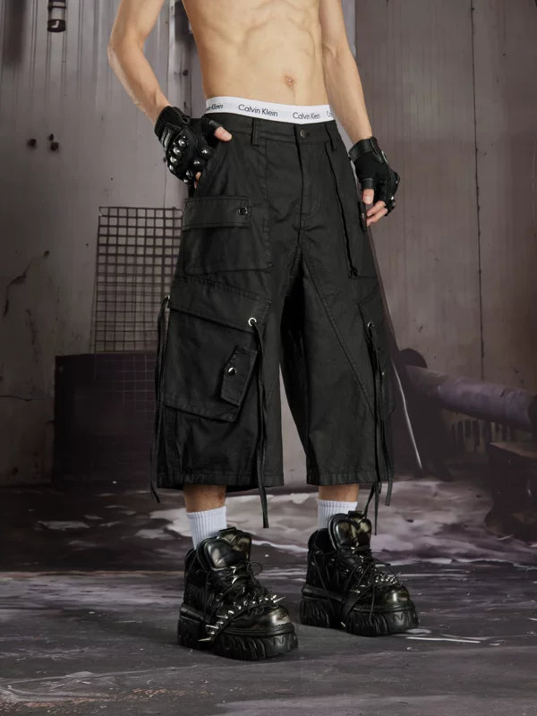 Cotton Multi-Pocket Ribbon Cargo Capri Pants 3
