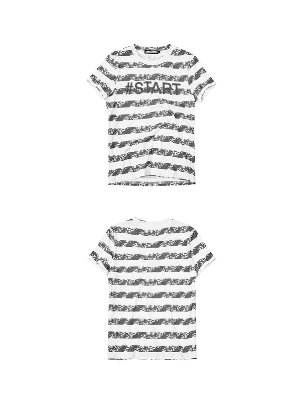 Cotton Skull Striped Rhinestone T-Shirt 5