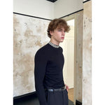 Crew Neck Rhinestone Collar Long Sleeve T-Shirt 5
