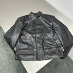 Crocodile Pattern Genuine Leather Stand Collar Jacket 2