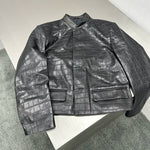 Crocodile Pattern Genuine Leather Stand Collar Jacket 4