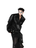 Crocodile Pattern Padded Shoulder Leather Jacket 4