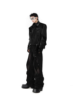 Crocodile Pattern Padded Shoulder Leather Jacket 5