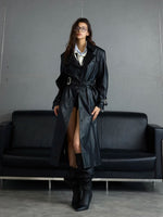 Crocodile-Patterned Leather Trench Coat 2