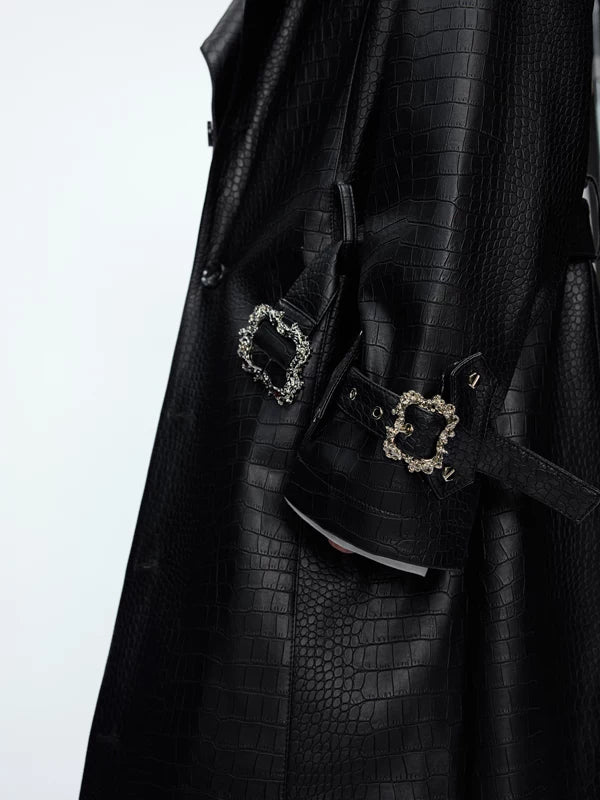 Crocodile-Patterned Leather Trench Coat 5