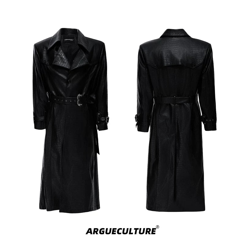 5909368337578,5909368337579,5909368337580,5909368337581, Crocodile-Patterned Leather Trench Coat