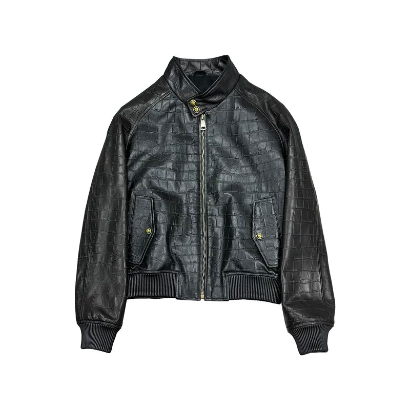 Crocodile-Print Sheepskin Harrington Jacket 1